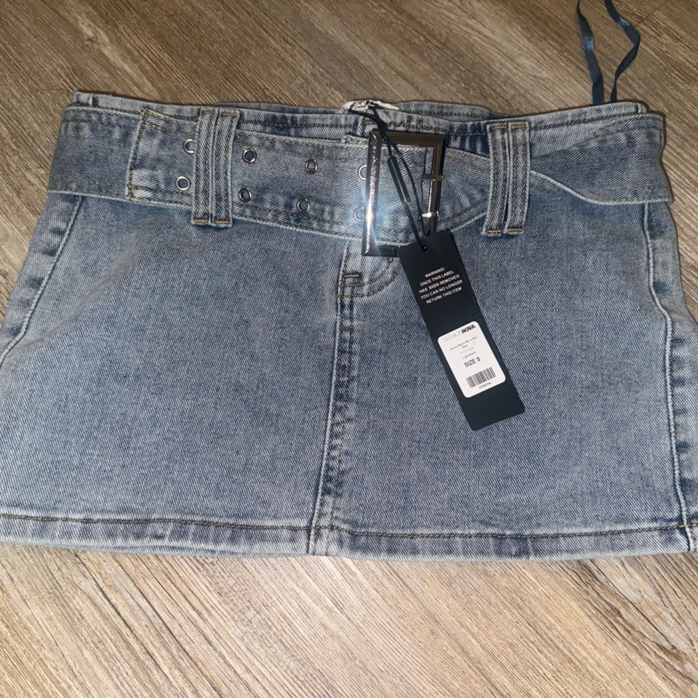 Fashion Nova Light Wash Denim Mini Skirt with Belt